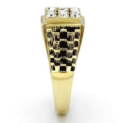 TK765 IP Gold Stainless Steel Ring featuring a clear top-grade crystal, showcasing its elegant design and luxurious finish.