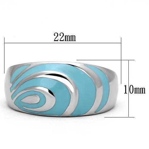 TK804 High Polished Stainless Steel Ring featuring a vibrant sea blue epoxy center stone, showcasing a sleek and modern design.