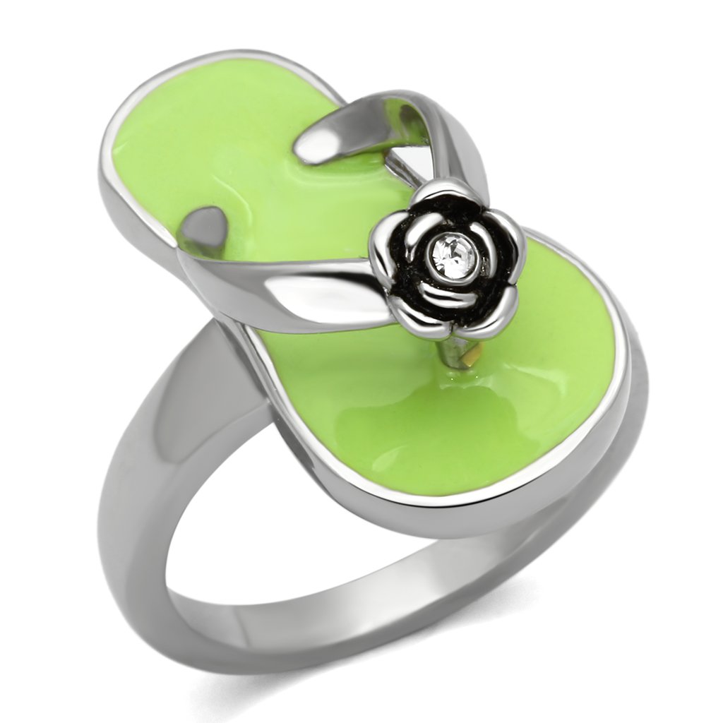 TK814 High Polished Stainless Steel Ring with clear top-grade crystal, showcasing its elegant design and shiny finish.