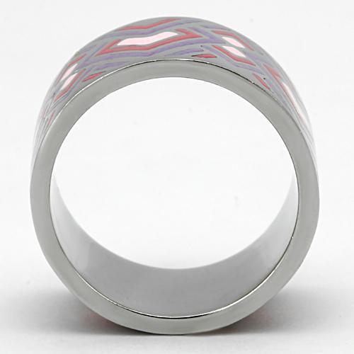 TK823 High Polished Stainless Steel Ring featuring a vibrant multi-color epoxy center stone, showcasing its elegant design.