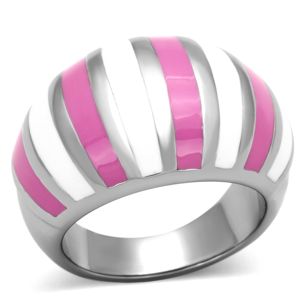 TK828 High Polished Stainless Steel Ring featuring a vibrant multi-color epoxy center stone, showcasing a sleek and modern design.