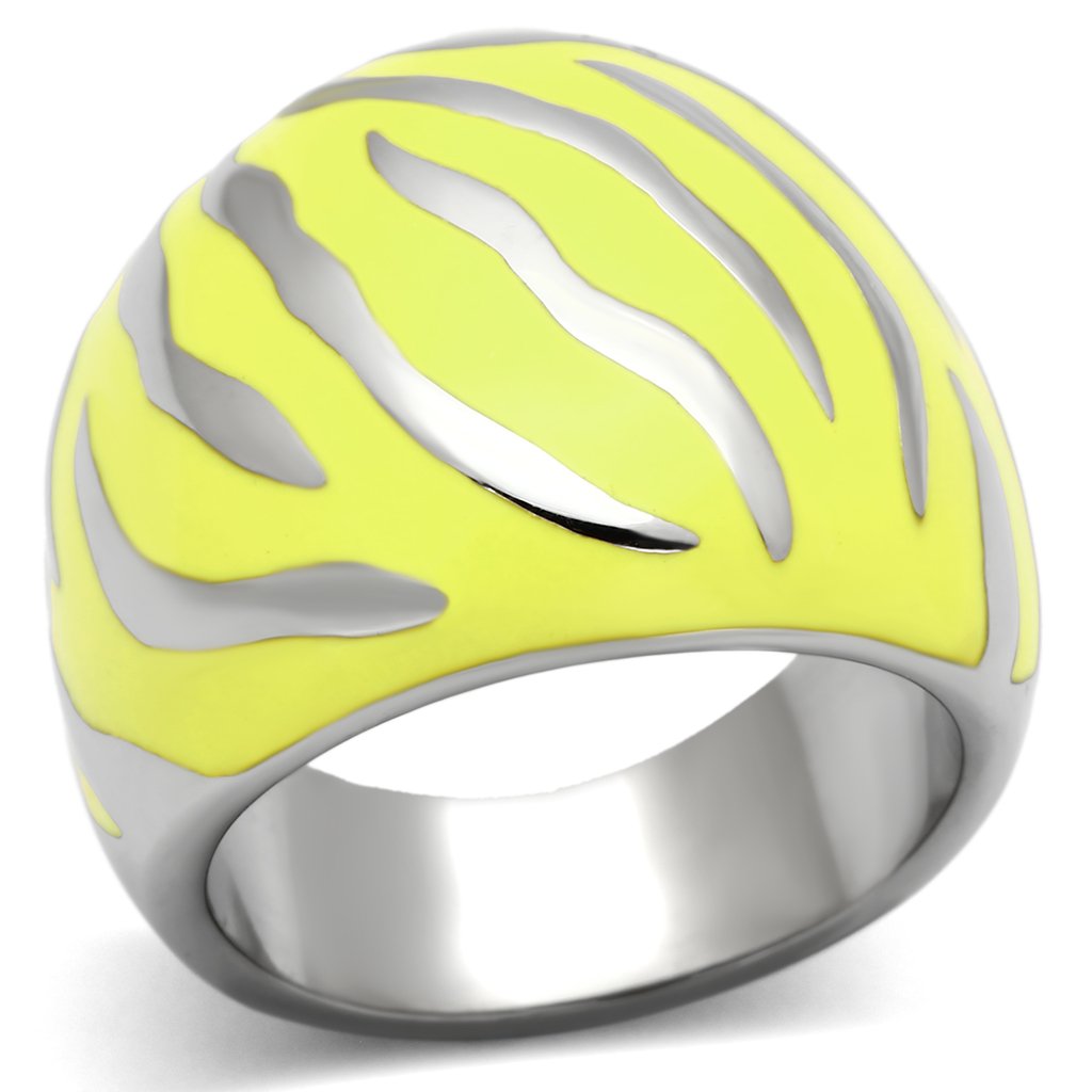 TK833 High Polished Stainless Steel Ring featuring a vibrant topaz epoxy stone, showcasing a sleek and modern design.