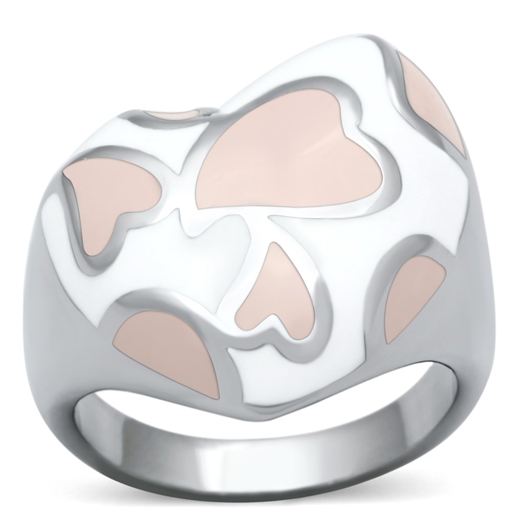 TK843 High Polished Stainless Steel Ring featuring a vibrant multi-color epoxy center stone, showcasing its elegant design and shine.