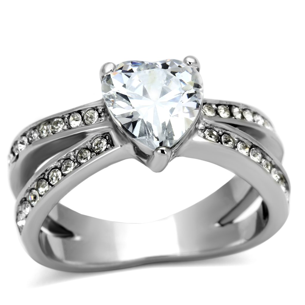 TK851 High Polished Stainless Steel Ring featuring AAA Grade clear CZ stone, showcasing a sleek and elegant design.