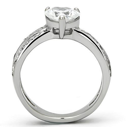 TK851 High Polished Stainless Steel Ring featuring AAA Grade clear CZ stone, showcasing a sleek and elegant design.