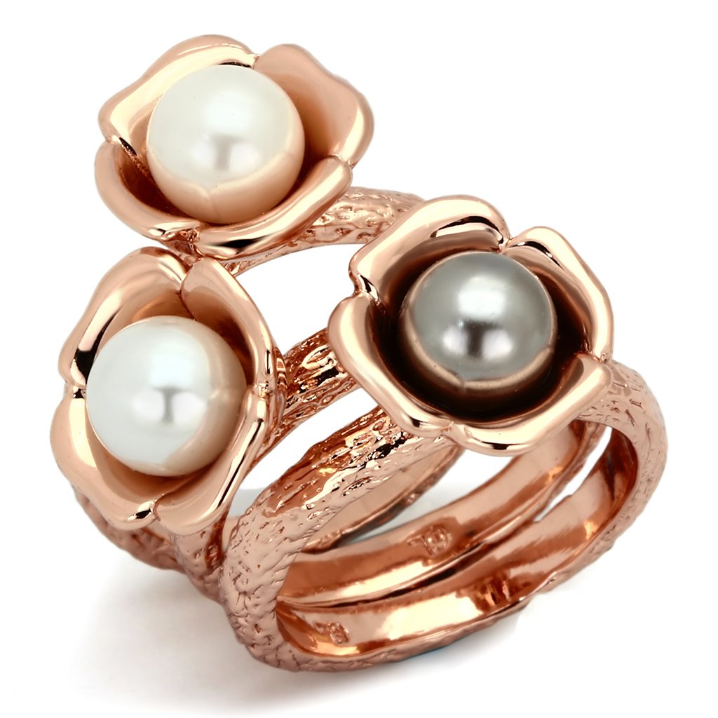 TK852 IP Rose Gold Stainless Steel Ring featuring a multi-color synthetic glass bead, showcasing its elegant design and luxurious finish.