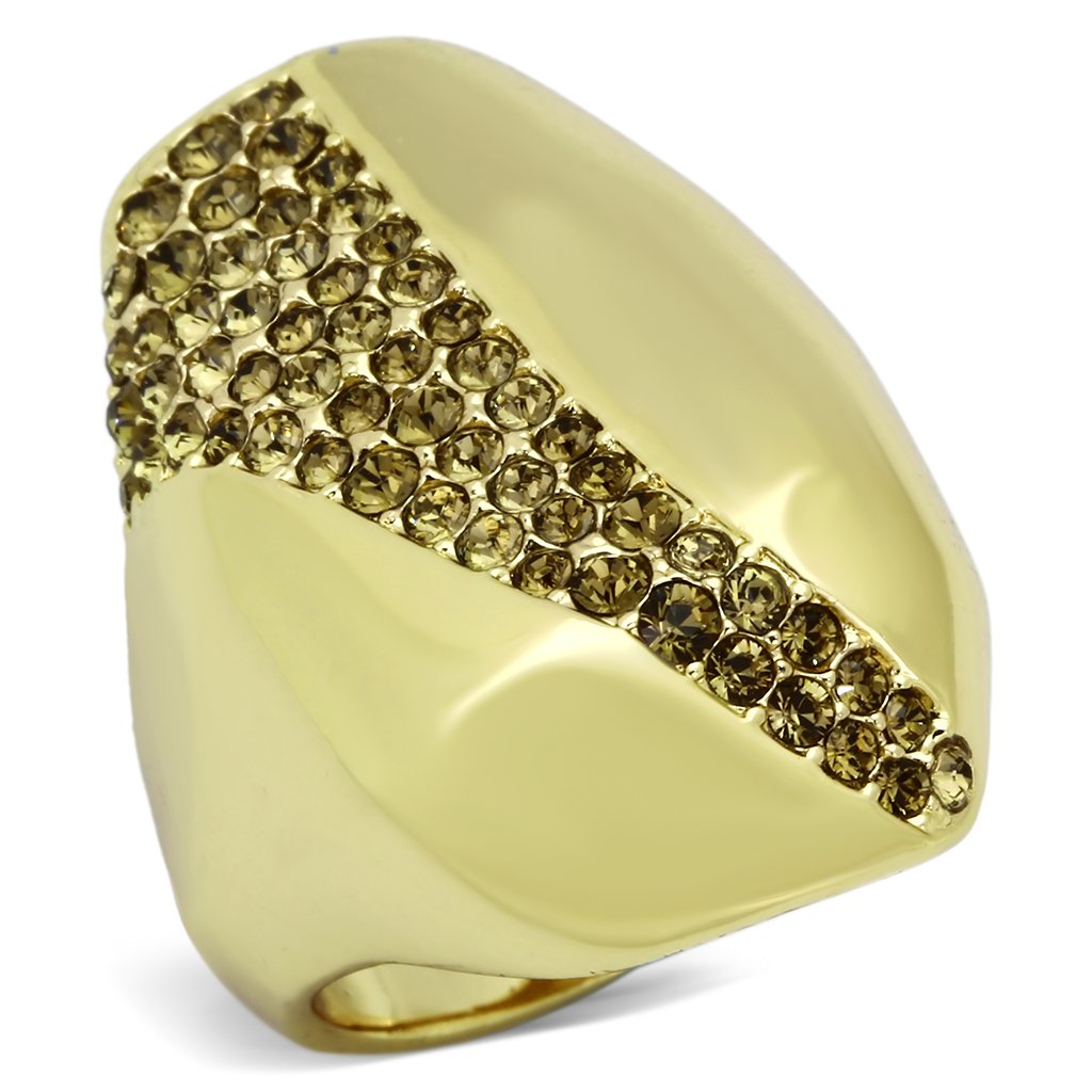 TK854 IP Gold Stainless Steel Ring featuring a top-grade smoked quartz crystal, showcasing its elegant design and luxurious finish.