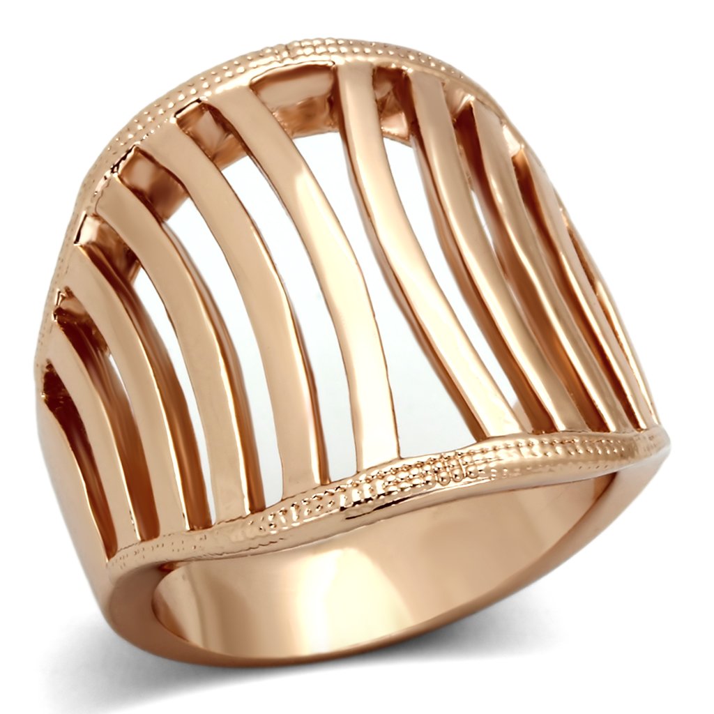 TK859 IP Rose Gold Stainless Steel Ring with a sleek, minimalist design and no stone, showcasing its elegant finish.