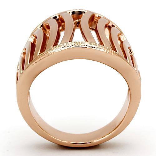 TK859 IP Rose Gold Stainless Steel Ring with a sleek, minimalist design and no stone, showcasing its elegant finish.