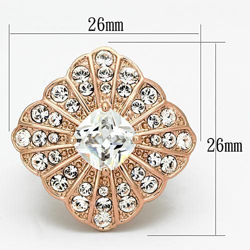 TK866 IP Rose Gold Stainless Steel Ring featuring AAA Grade clear CZ stone, showcasing its elegant design and luxurious finish.