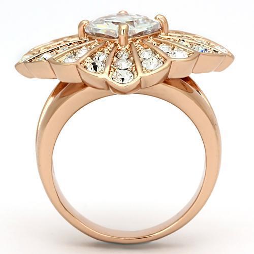 TK866 IP Rose Gold Stainless Steel Ring featuring AAA Grade clear CZ stone, showcasing its elegant design and luxurious finish.