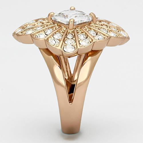 TK866 IP Rose Gold Stainless Steel Ring featuring AAA Grade clear CZ stone, showcasing its elegant design and luxurious finish.