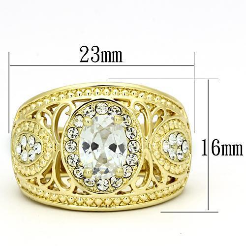 TK868 IP Gold Stainless Steel Ring featuring a clear AAA Grade CZ stone, showcasing its elegant design and luxurious finish.