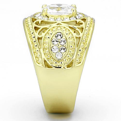 TK868 IP Gold Stainless Steel Ring featuring a clear AAA Grade CZ stone, showcasing its elegant design and luxurious finish.