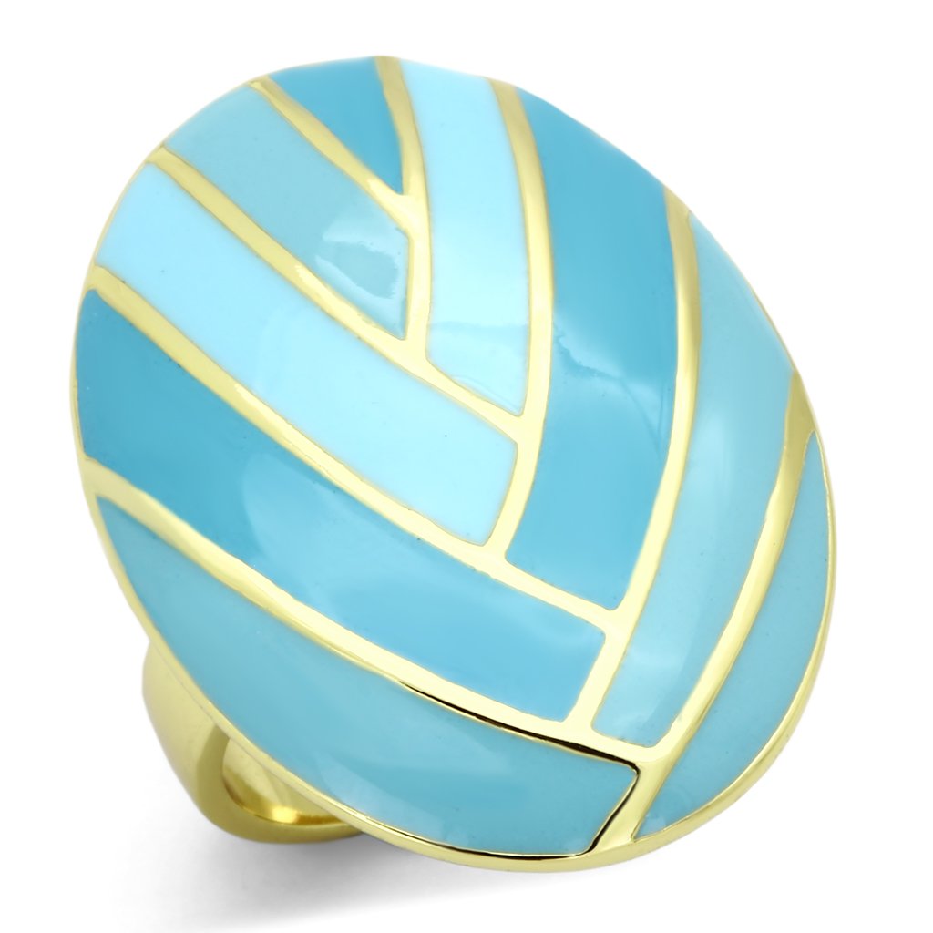 TK874 IP Gold Stainless Steel Ring featuring a vibrant multi-color epoxy stone, showcasing its elegant design and luxurious finish.