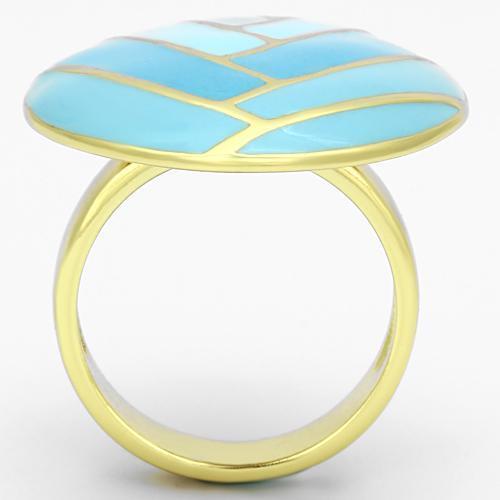 TK874 IP Gold Stainless Steel Ring featuring a vibrant multi-color epoxy stone, showcasing its elegant design and luxurious finish.