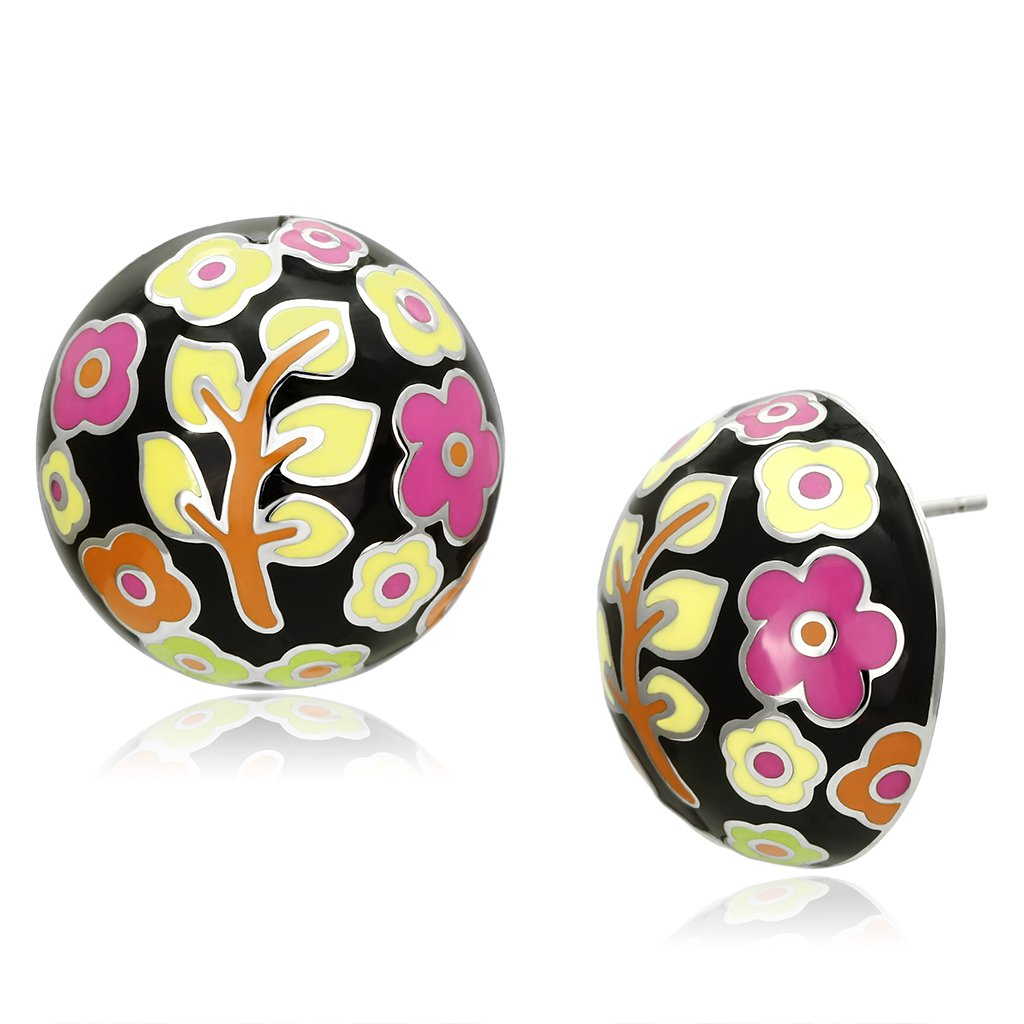 TK894 high polished stainless steel earrings featuring vibrant multi-color epoxy stones, showcasing their elegant design and shine.