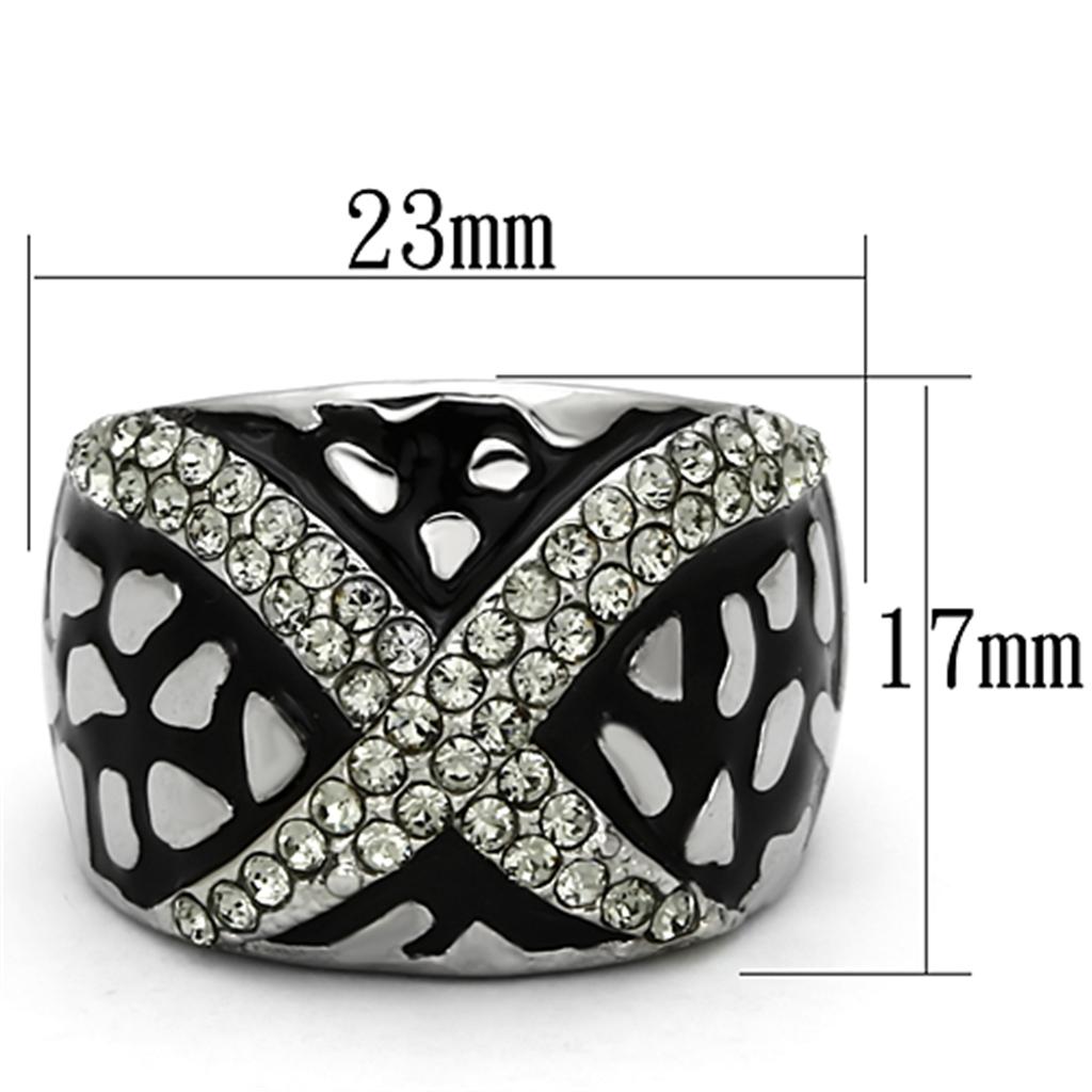 TK921 High Polished Stainless Steel Ring featuring a Top Grade Black Diamond center stone, showcasing its elegant design and shine.