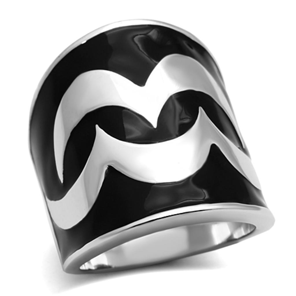 TK926 High Polished Stainless Steel Ring featuring a Jet Epoxy center stone, showcasing a sleek and elegant design.