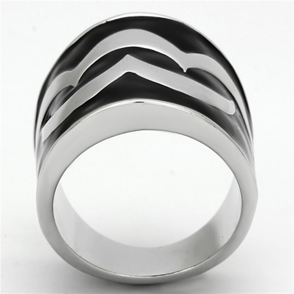 TK926 High Polished Stainless Steel Ring featuring a Jet Epoxy center stone, showcasing a sleek and elegant design.