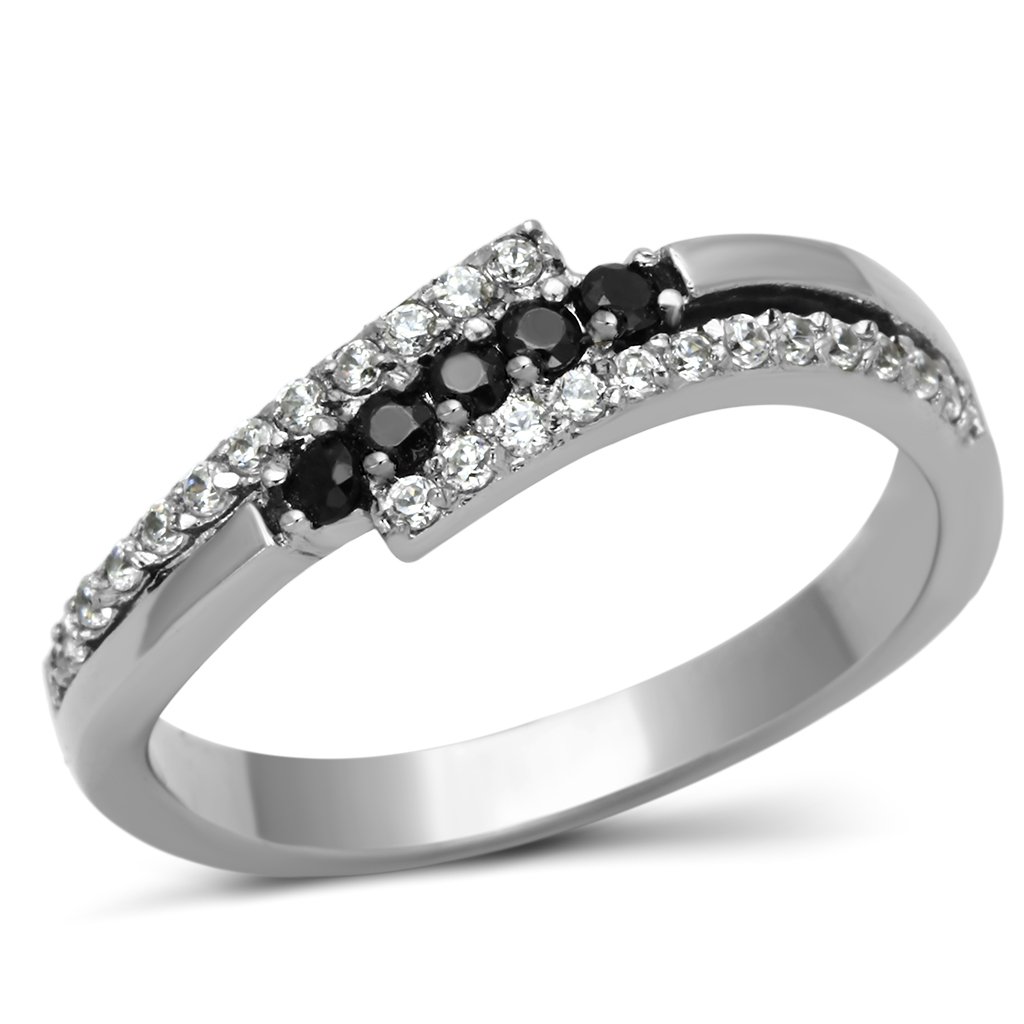 TK996 High Polished Stainless Steel Ring featuring AAA Grade CZ in black diamond color, showcasing its elegant design and shine.