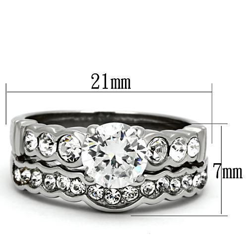 TK974 High Polished Stainless Steel Ring featuring AAA Grade clear CZ center stone, showcasing its elegant design and shine.