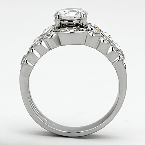 TK974 High Polished Stainless Steel Ring featuring AAA Grade clear CZ center stone, showcasing its elegant design and shine.