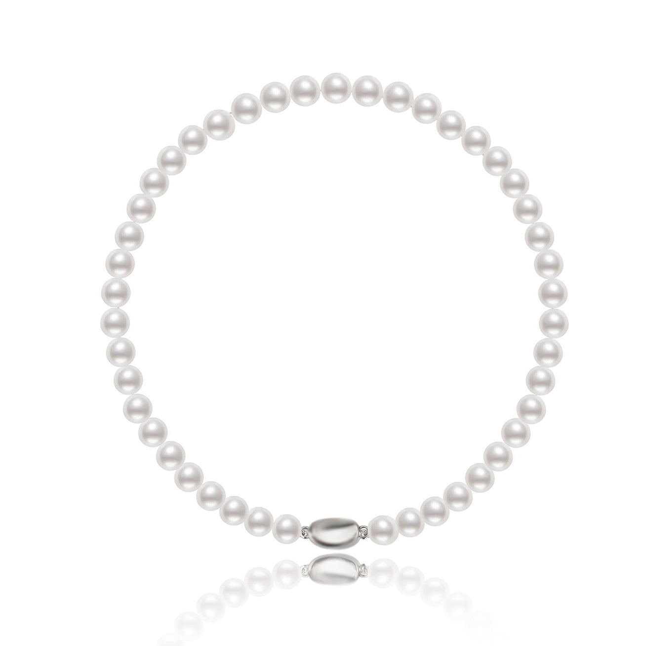 Elegant Top Quality Freshwater Pearl Necklace WN00043 with round white pearls and sterling silver chain.