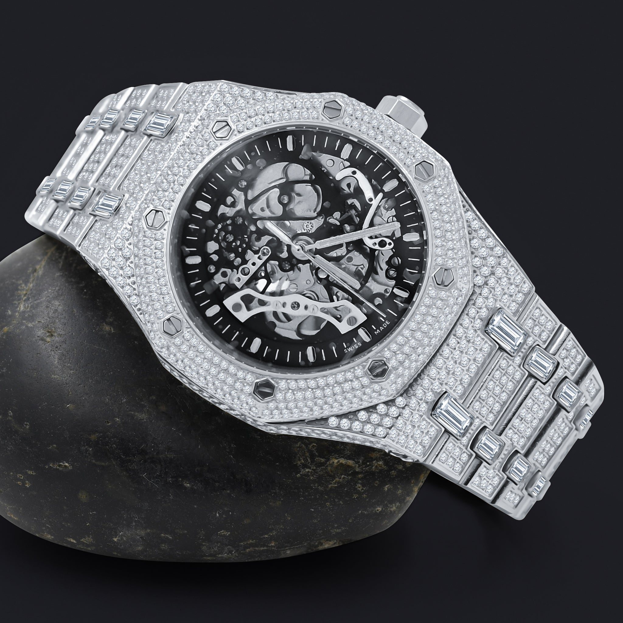 TORPEDO Steel Watch featuring a figurative dial, metal strap, and cubic zirconia stones, showcasing luxury and elegance.