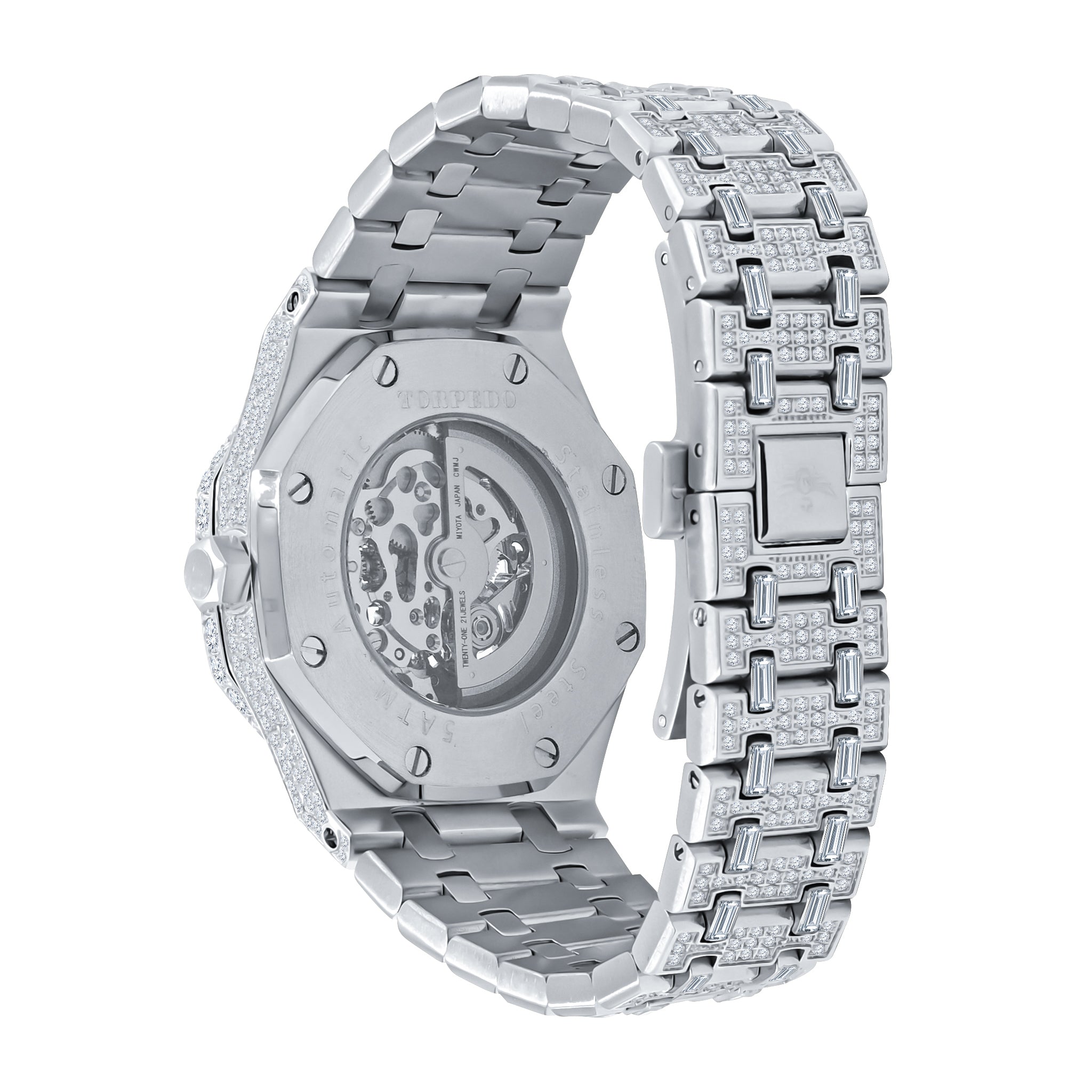 TORPEDO Steel Watch featuring a figurative dial, metal strap, and cubic zirconia stones, showcasing luxury and elegance.