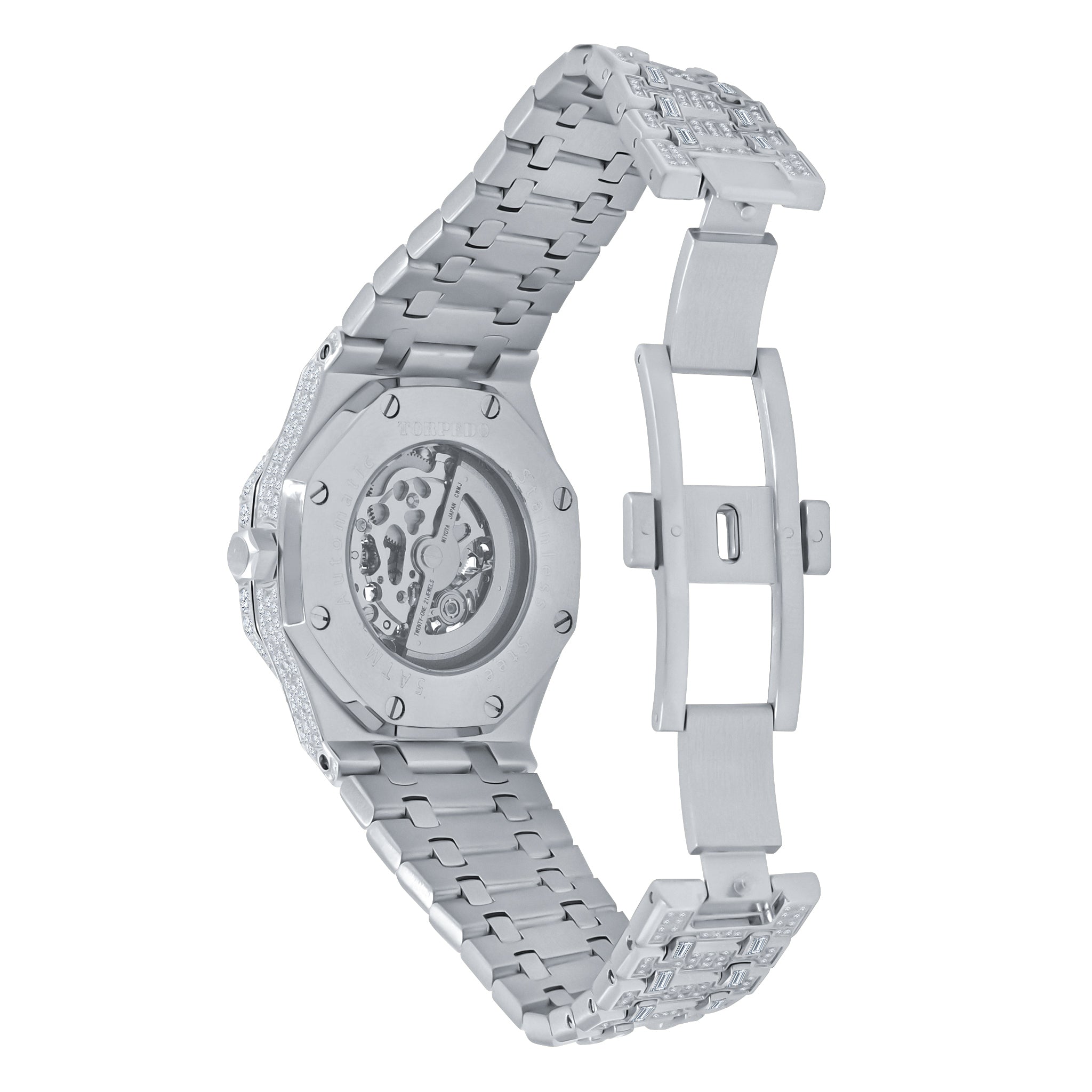 TORPEDO Steel Watch featuring a figurative dial, metal strap, and cubic zirconia stones, showcasing luxury and elegance.