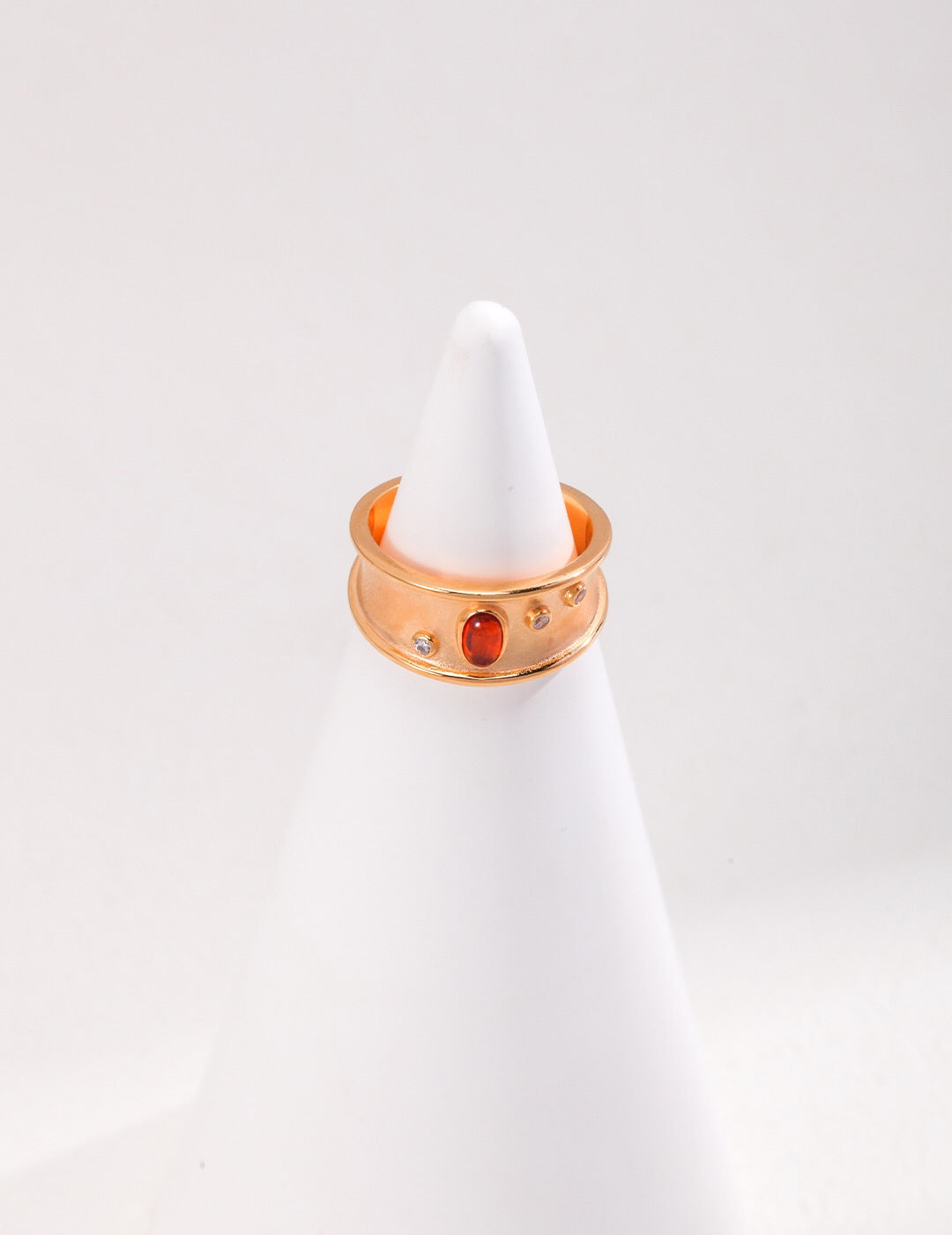 Totem Element Red Agate Ring featuring a vibrant red agate stone set in sterling silver with gold vermeil plating.