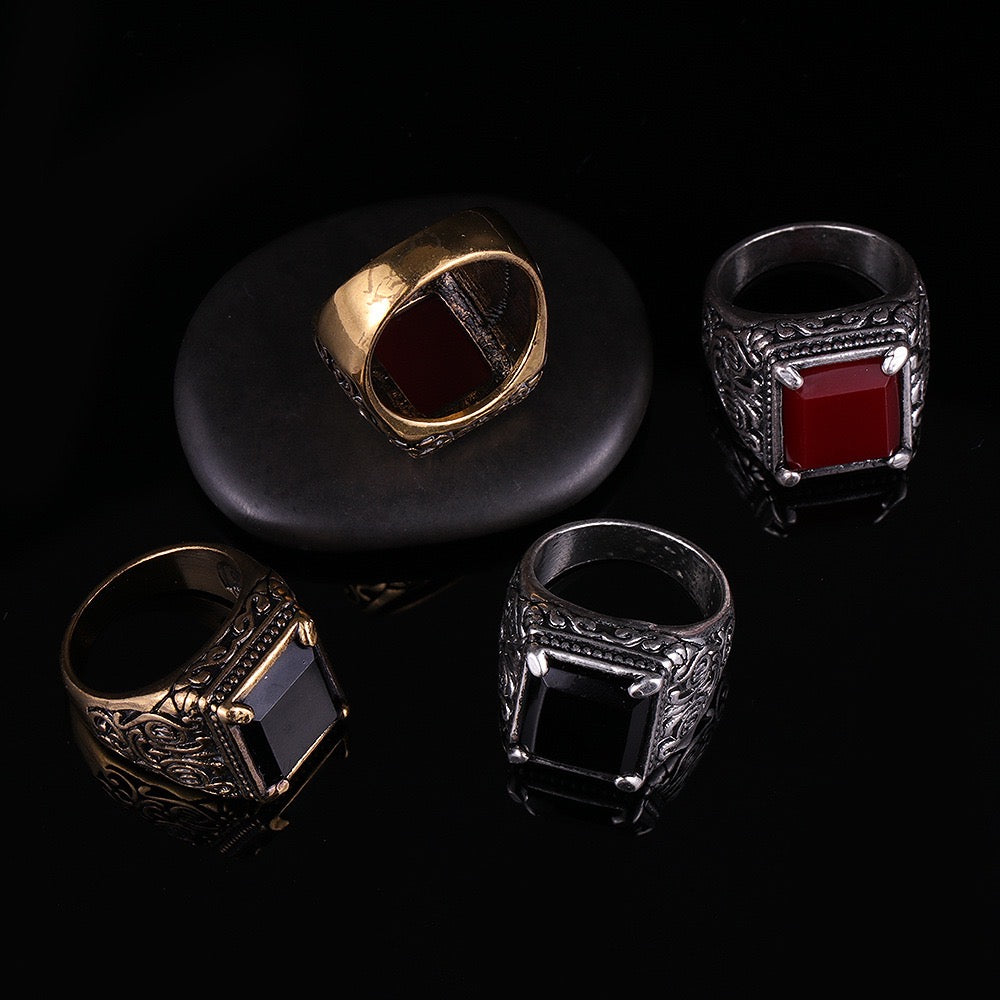 Totem Four-Prong Square Resin Gem Ring featuring a vibrant resin gem set in a durable alloy band.