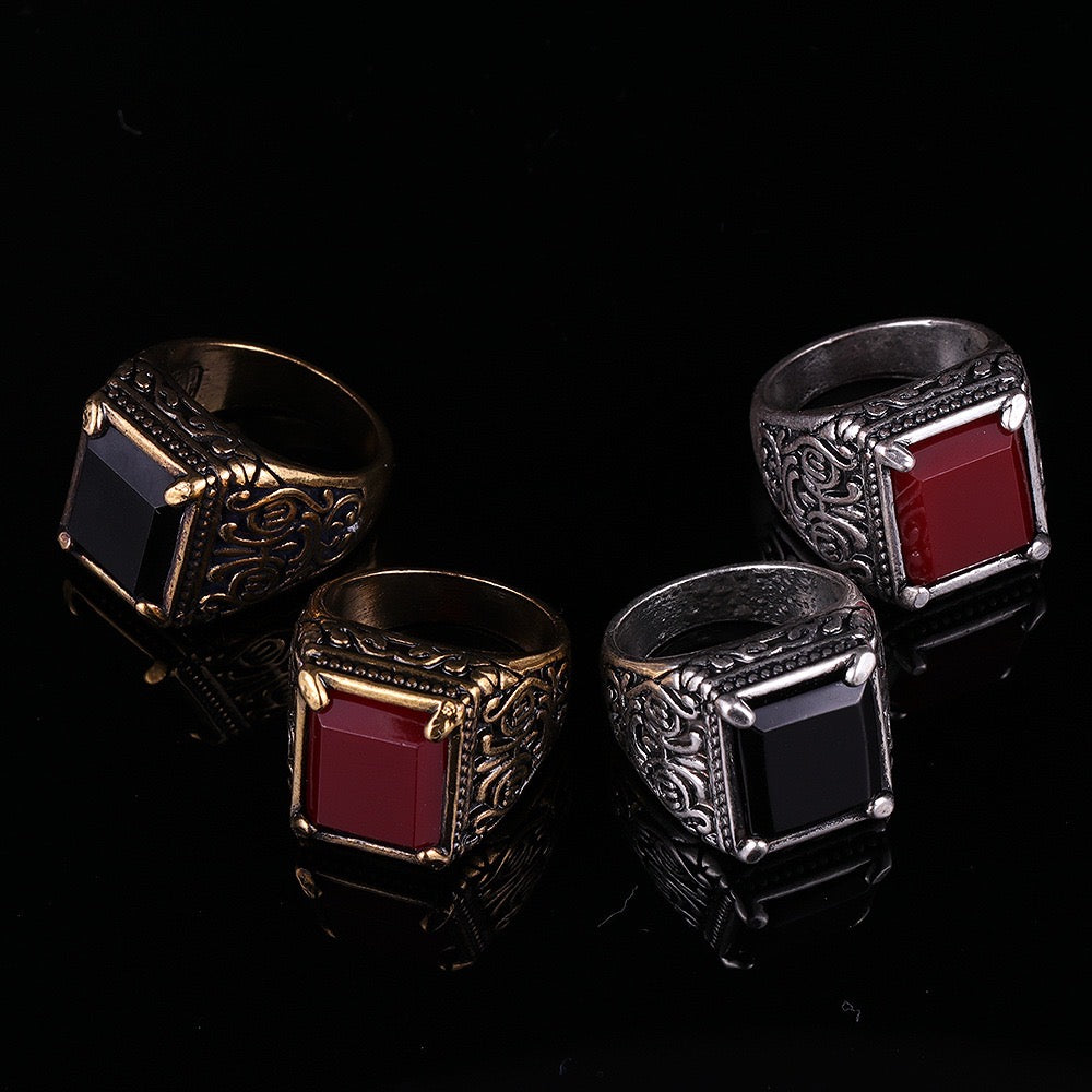 Totem Four-Prong Square Resin Gem Ring featuring a vibrant resin gem set in a durable alloy band.