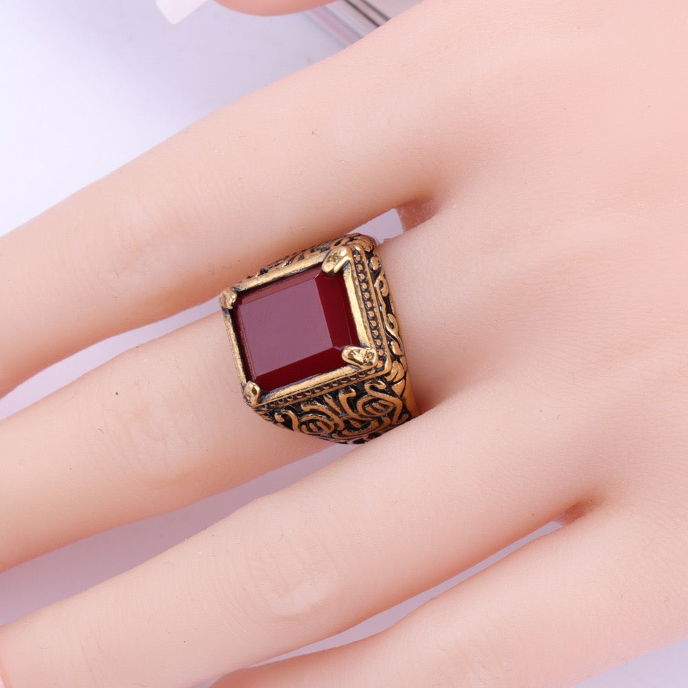 Totem Four-Prong Square Resin Gem Ring featuring a vibrant resin gem set in a durable alloy band.