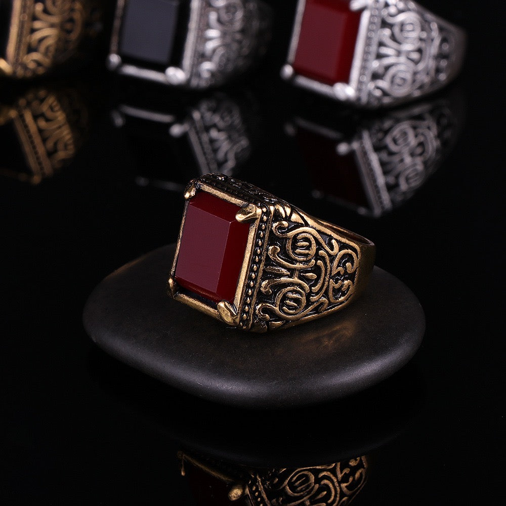 Totem Four-Prong Square Resin Gem Ring featuring a vibrant resin gem set in a durable alloy band.