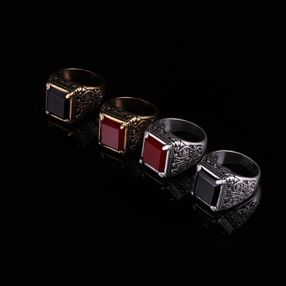 Totem Four-Prong Square Resin Gem Ring featuring a vibrant resin gem set in a durable alloy band.