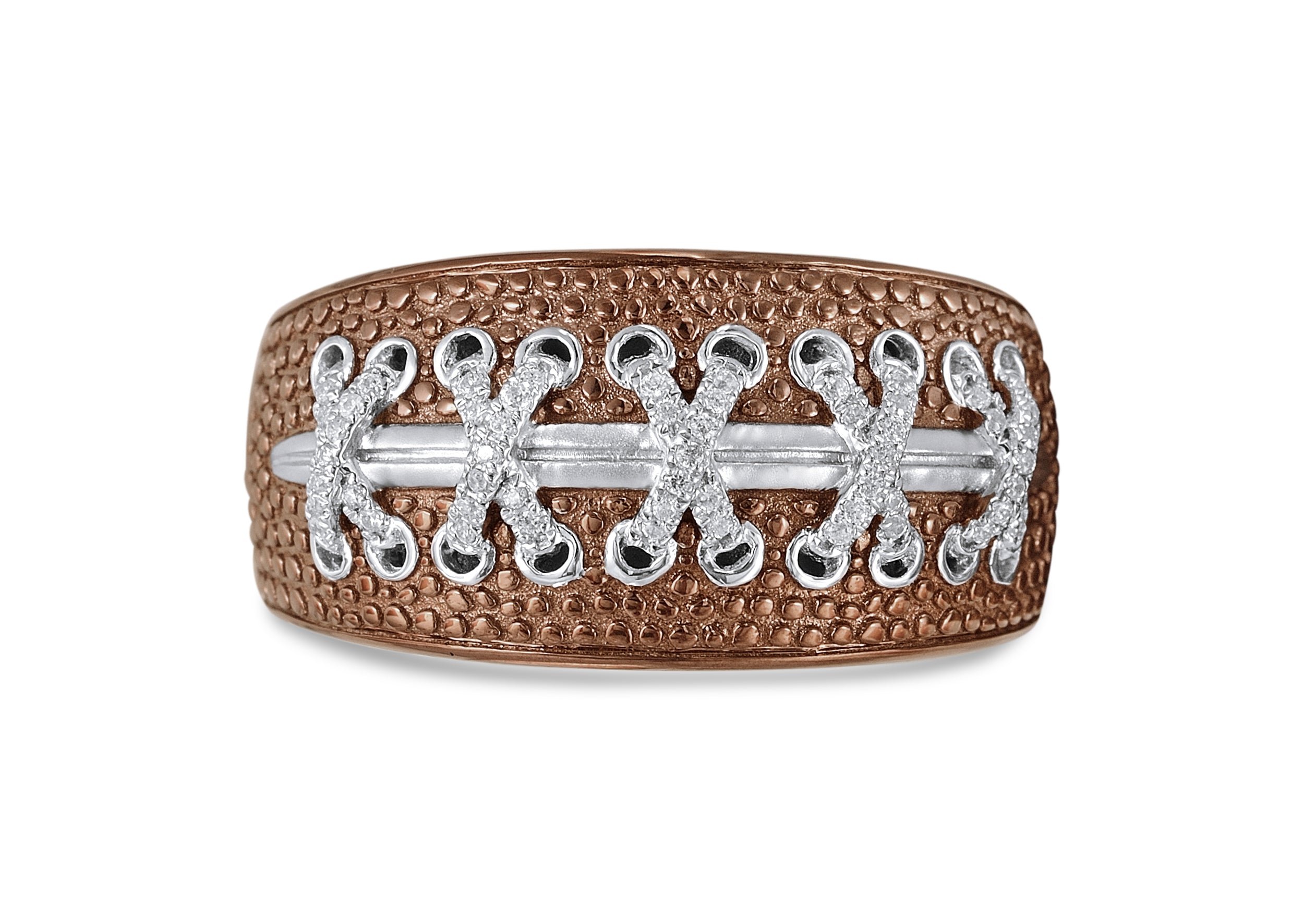 Touchdown American Football Ring in brown rhodium plated sterling silver with diamond accents, showcasing a football-inspired design.