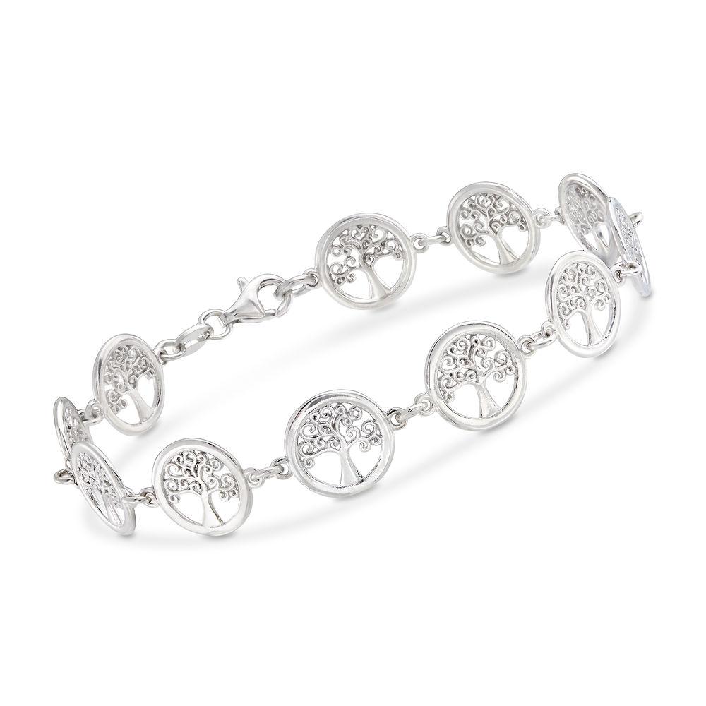 Tree of Life Disc Bracelet in 18K White Gold Plated, featuring a delicate design and lobster clasp closure.