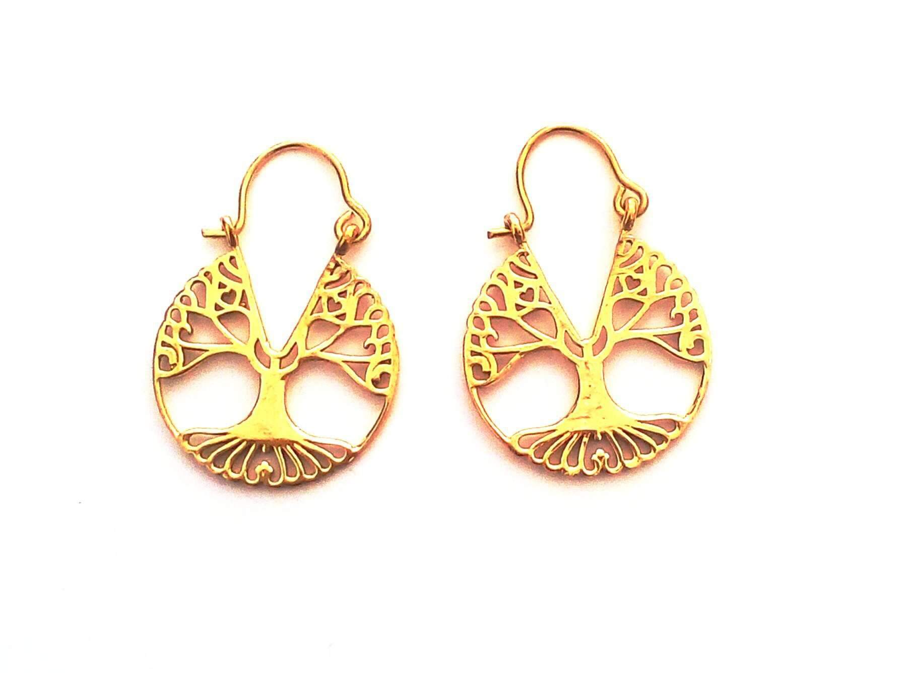 Elegant Tree of Life Earrings made of brass with silver plating, showcasing intricate design and craftsmanship.