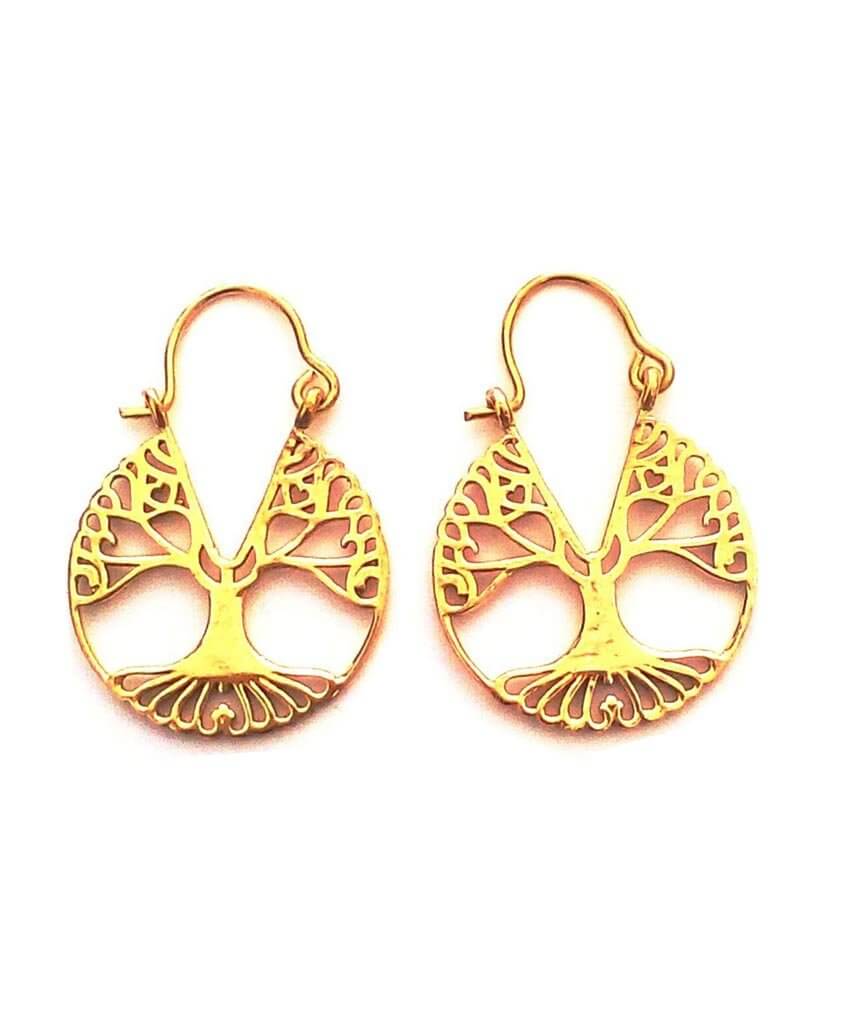 Elegant Tree of Life Earrings made of brass with silver plating, showcasing intricate design and craftsmanship.