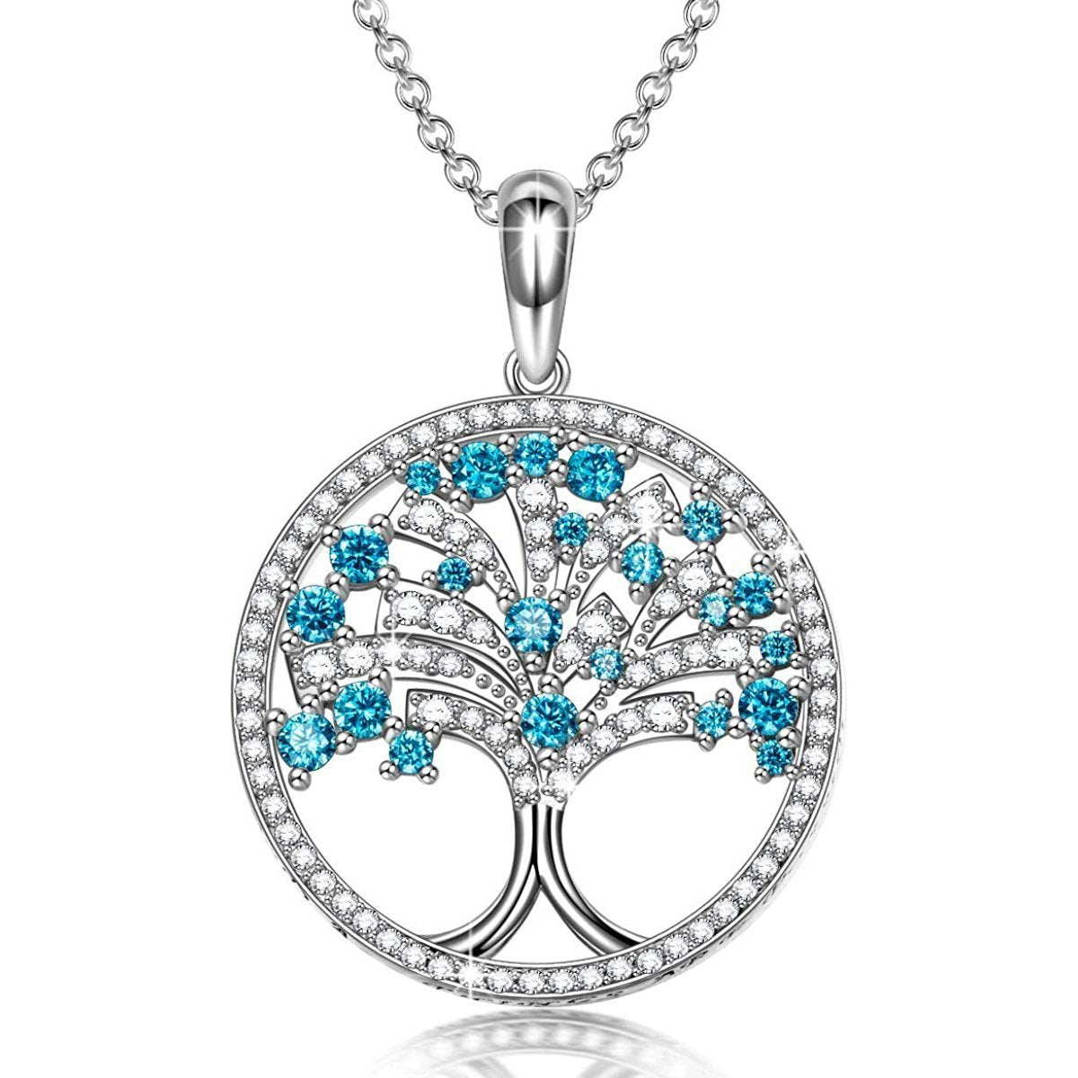 Elegant Tree of Life Necklace designed in Italy, featuring 18K white gold plating and embellished with sparkling Austrian crystals.