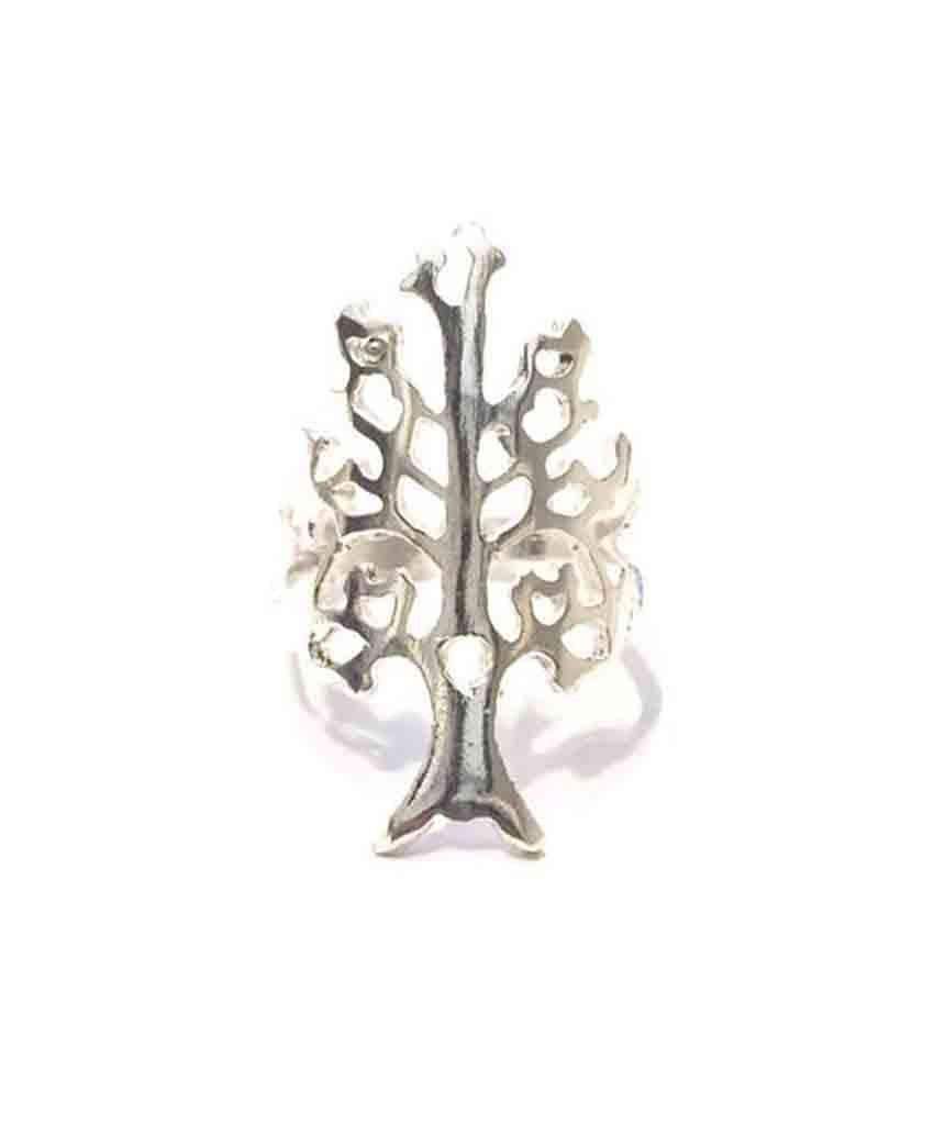 A beautifully crafted Tree of Life Ring featuring an intricate tree medallion design, made from hypoallergenic brass and silver.