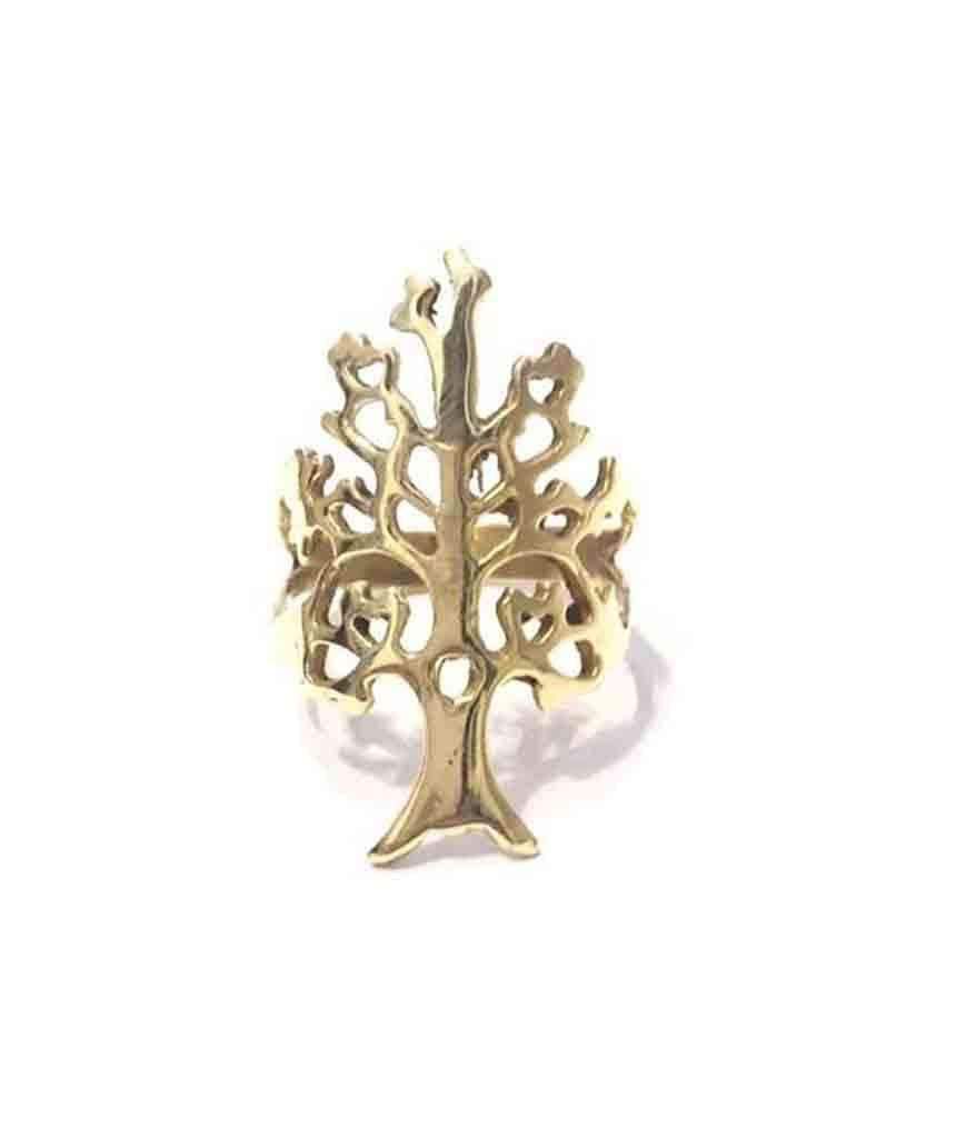 A beautifully crafted Tree of Life Ring featuring an intricate tree medallion design, made from hypoallergenic brass and silver.