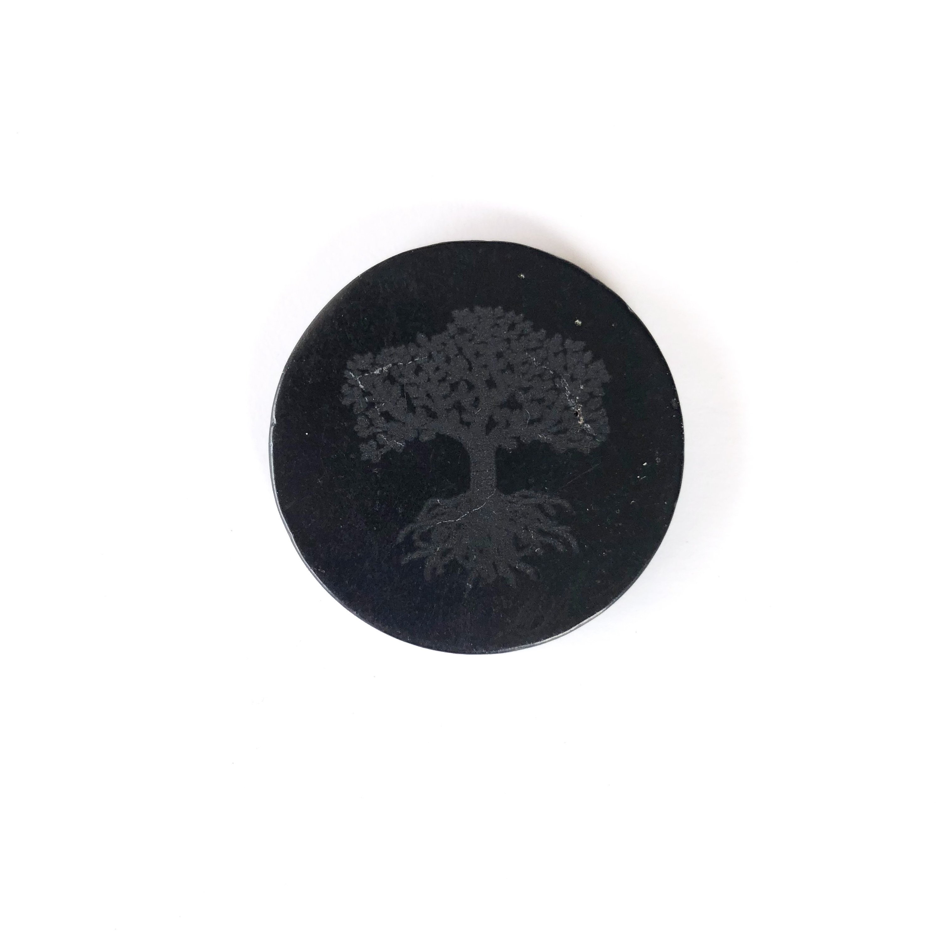 Tree of Life Shungite cell phone sticker with intricate engraving, symbolizing growth and positive energy.