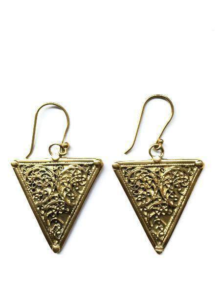 Elegant Triangle Motif Earrings handmade in England, crafted from hypoallergenic brass, featuring a modern design.