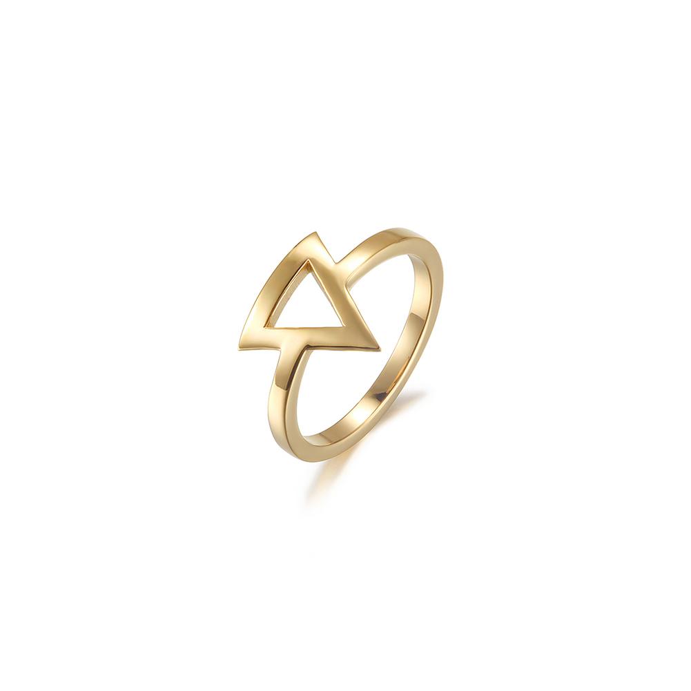 A stylish Triangle Stacking Ring made of 316L surgical stainless steel with 14K gold PVD plating, showcasing a modern geometric design.