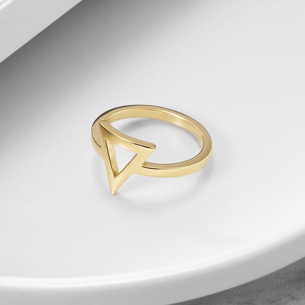 A stylish Triangle Stacking Ring made of 316L surgical stainless steel with 14K gold PVD plating, showcasing a modern geometric design.