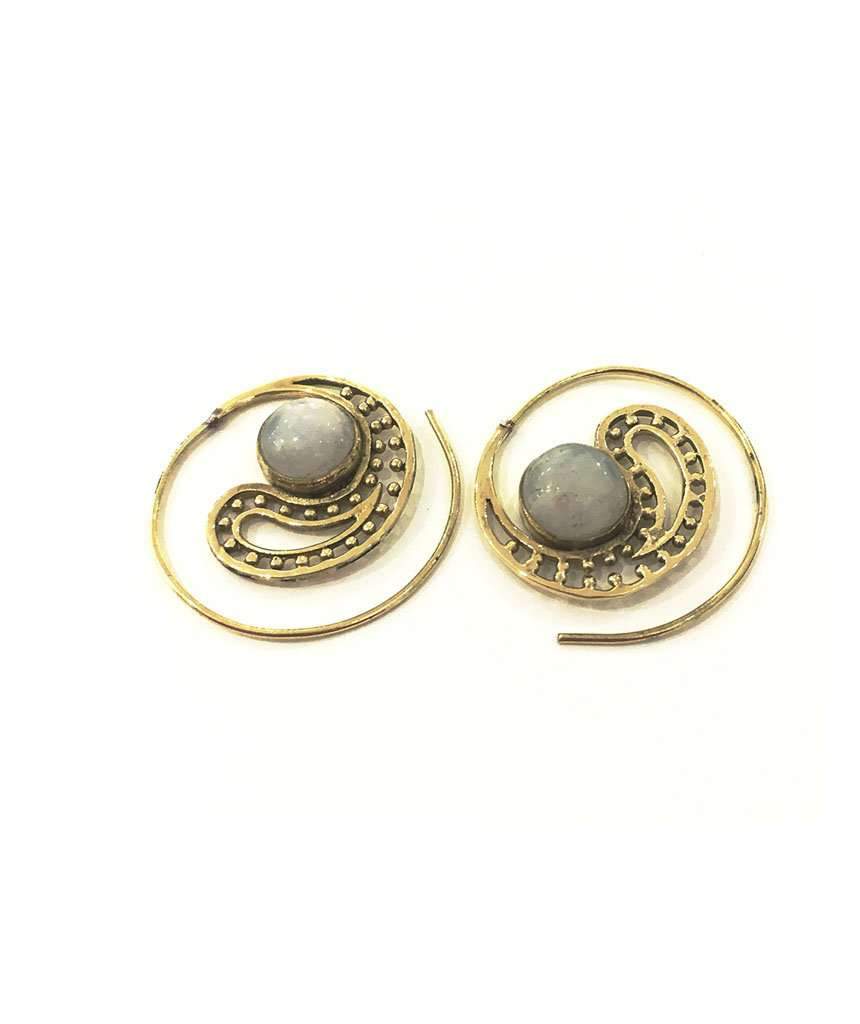 Handmade brass tribal earrings featuring semi-precious stones, designed for sensitive skin with hypoallergenic hooks.