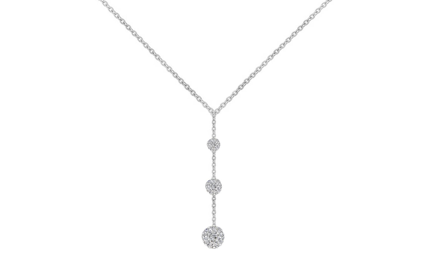 Tripple Embellished with Crystals Ball Drop Necklace in 18K White Gold, featuring elegant crystal drops and a secure lobster clasp.